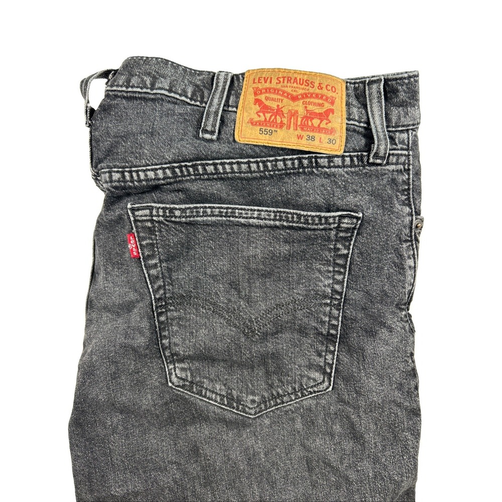Levis 569 Loose Straight Fit Jeans Mens 38x30 Black Faded Denim Pants Y2K